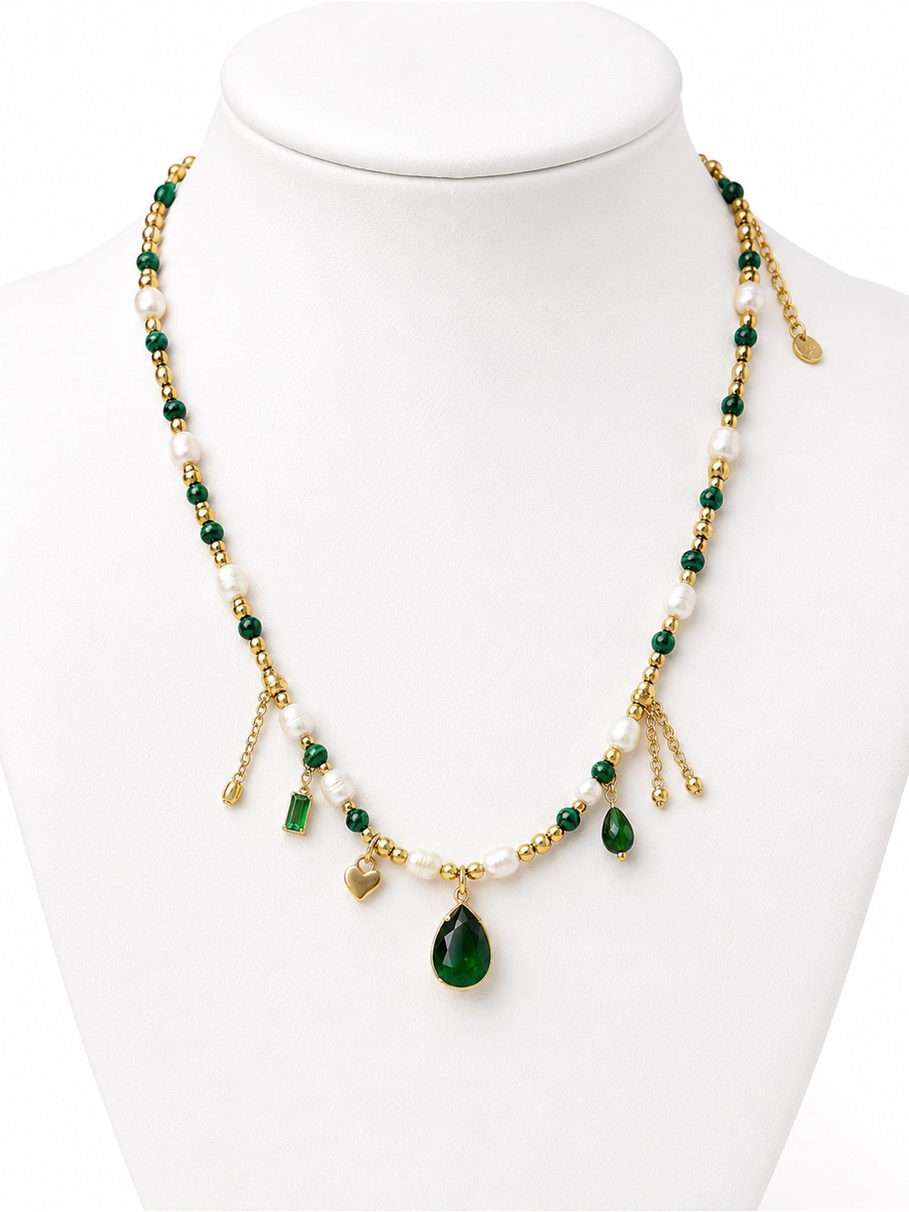 Pearl, Emerald , malachite, Charm Necklace - Women Jewelry